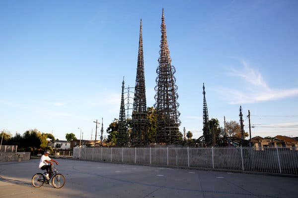 Neighborhood in La with Towers Monument