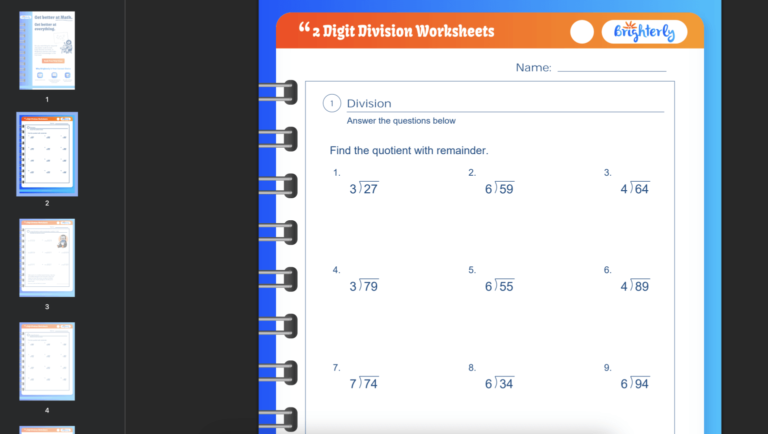 2 Digit Division Worksheets with Answers