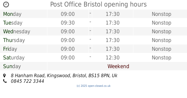 Post Office Kingswood Bristol Opening Times