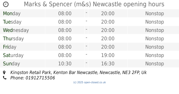 Kingston Park Marks and Spencer Opening Times