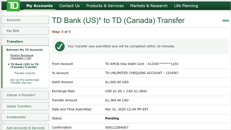 Td Canada Wire Transfer