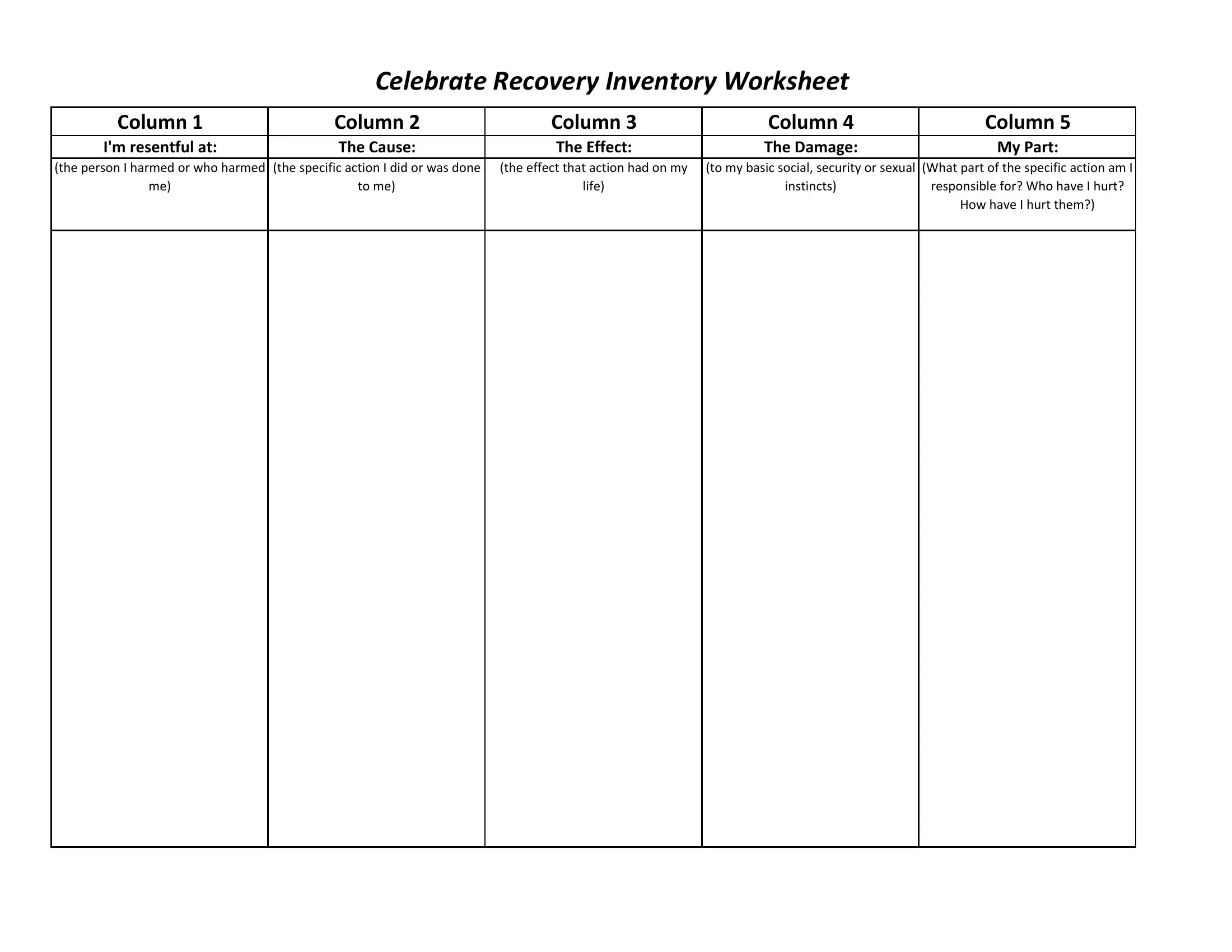 Celebrate Recovery 12 Steps Worksheets Pdf