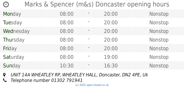 Marks and Spencer Wheatley Hall Road Opening Times