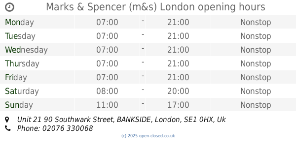 London Colney Marks and Spencer Opening Times