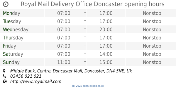 Royal Mail Middle Bank Doncaster Opening Times