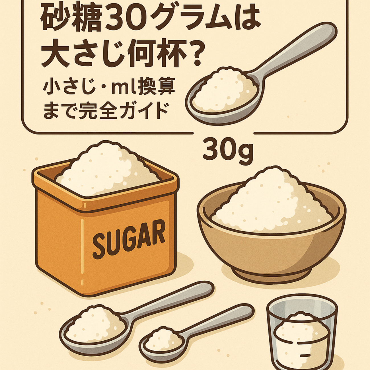 【2026年最新】砂糖30グラムは大さじ何杯？上白糖・グラニュー糖の違いから計量器なしの裏ワザまでプロが解説