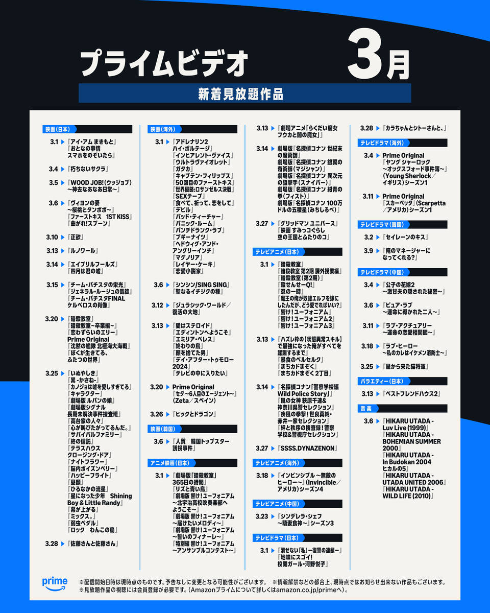 【2026年】プライムビデオ配信予定総まとめ！新作映画・アニメと終了情報