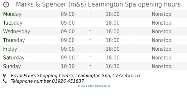 Marks and Spencer Opening Times Leamington Spa