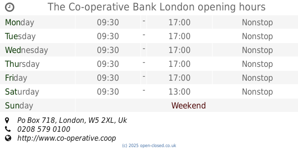 Bank Holiday Opening Times Co Op