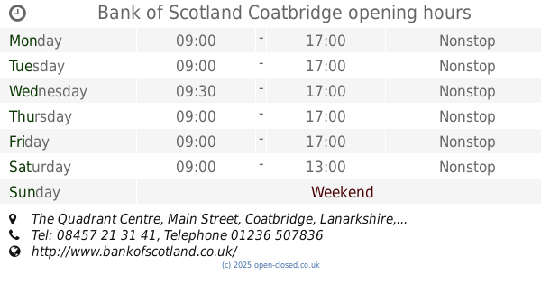 Royal Bank of Scotland Coatbridge Opening Times