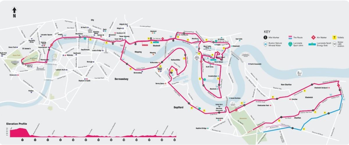 Map of the London Marathon Route