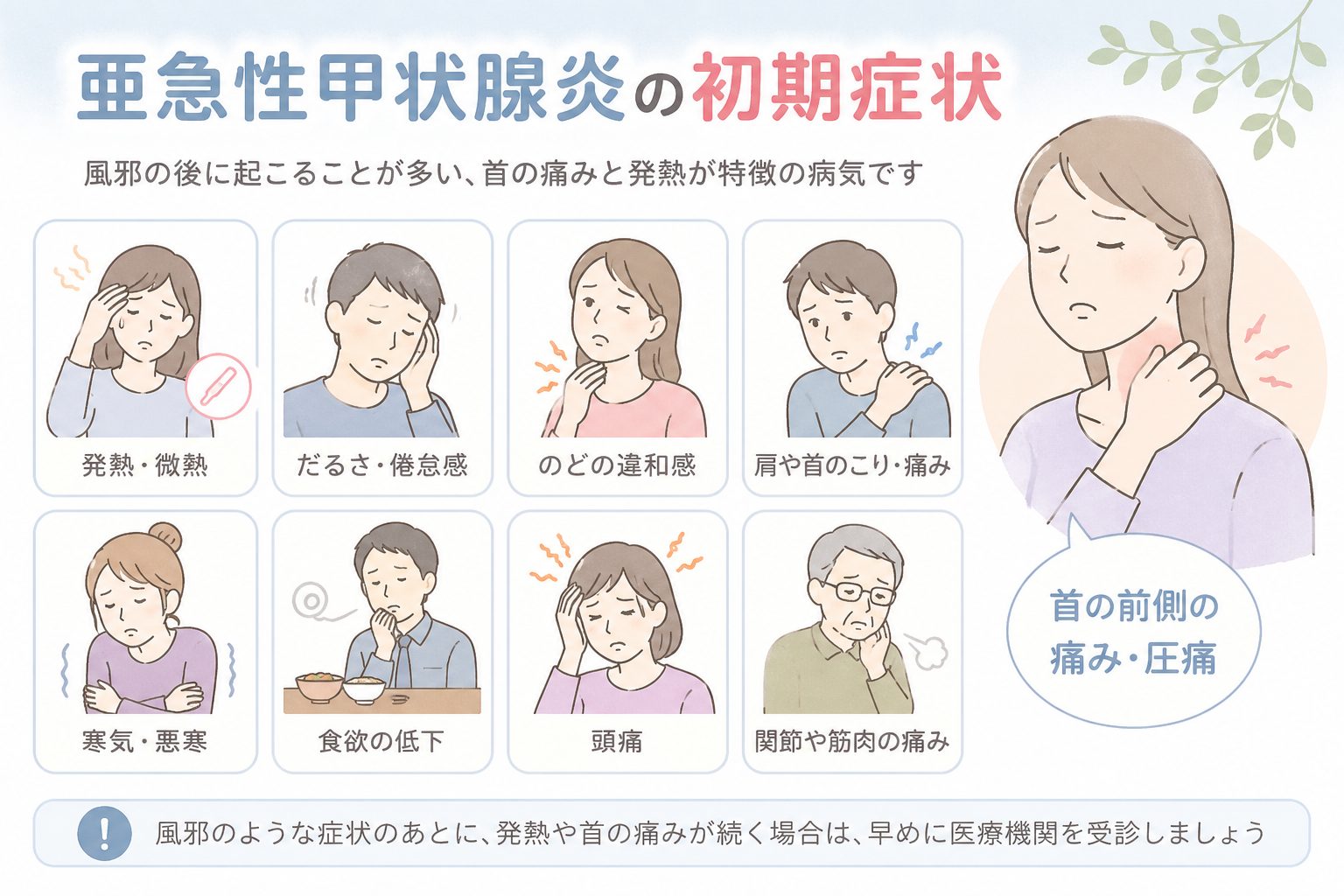 首の激痛と微熱は風邪ではない？亜急性甲状腺炎の症状と治療法まとめ