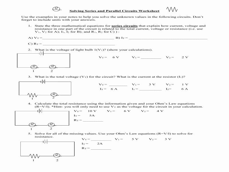 Series and Parallel Circuit Worksheet with Answers
