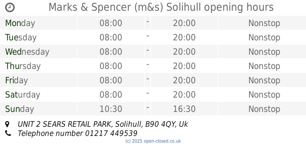 Marks and Spencer Sears Retail Park Opening Times