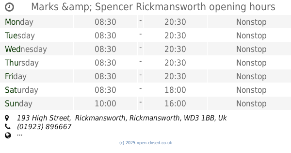 Marks and Spencer Rickmansworth Opening Times