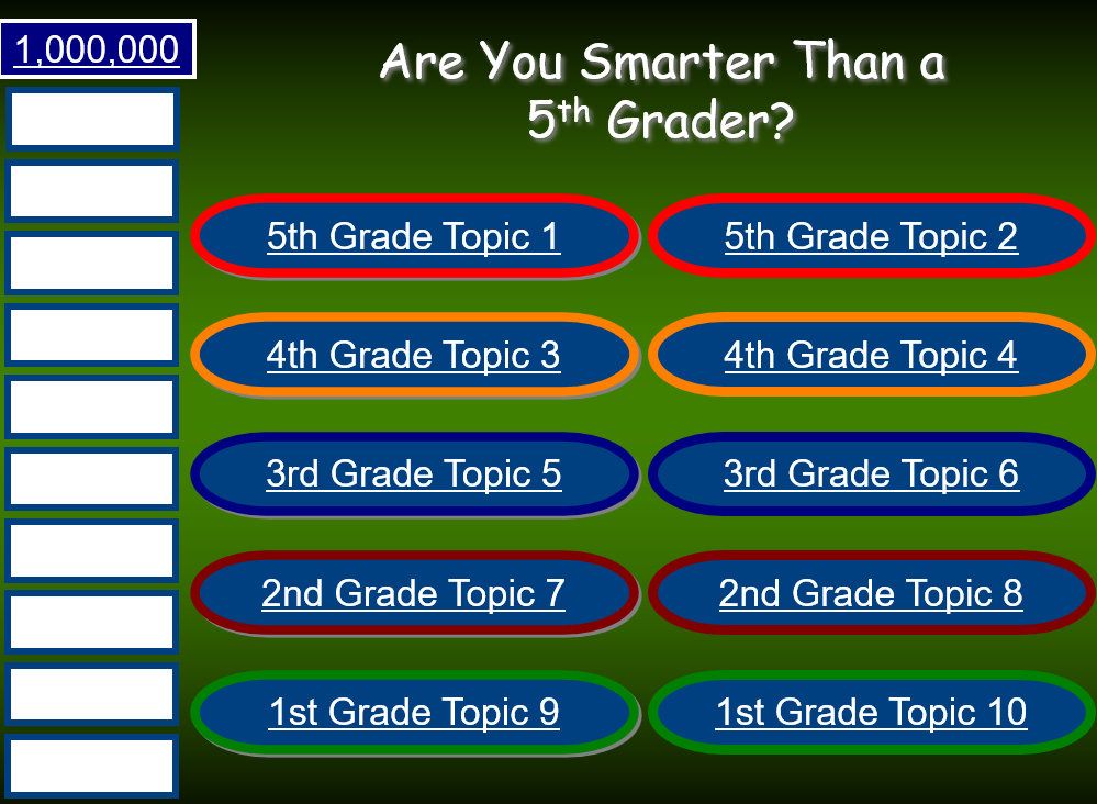 Are You Smarter Than a Fifth Grader Game Questions