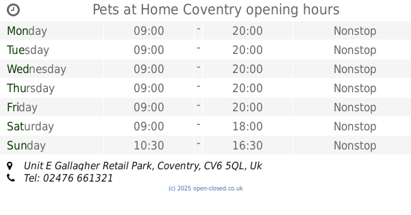 What Time Does Pets at Home Open on a Sunday