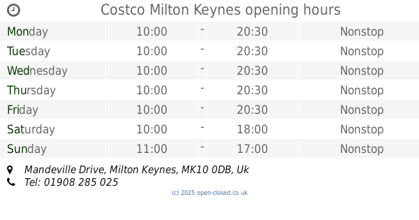 Costco Milton Keynes Christmas Opening Times