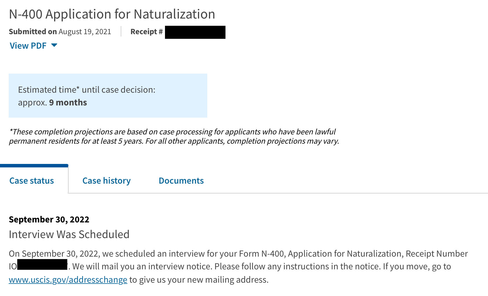 Step 3 of 5 Current Step Interview Scheduled N400