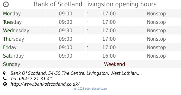 Royal Bank of Scotland Livingston Opening Times