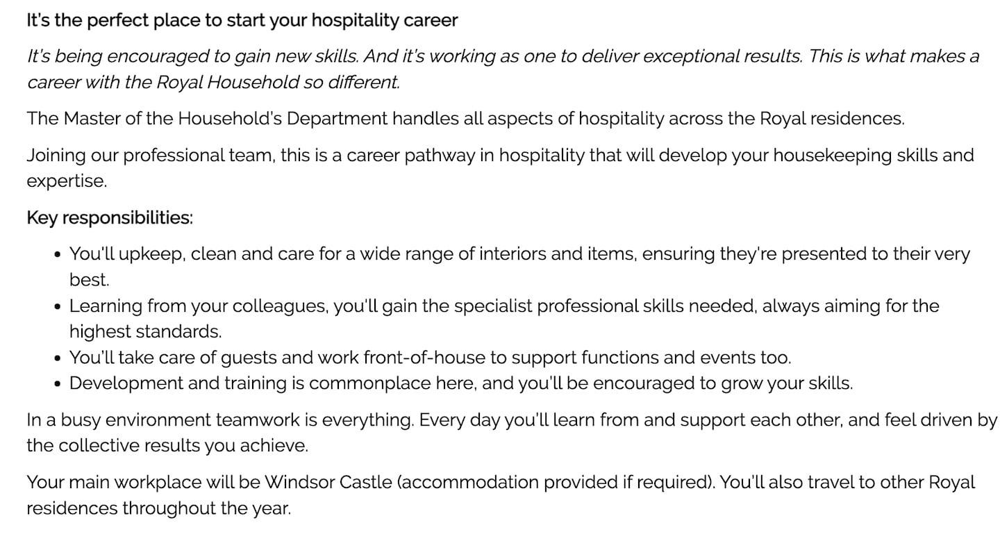 Job Vacancies in the Royal Household
