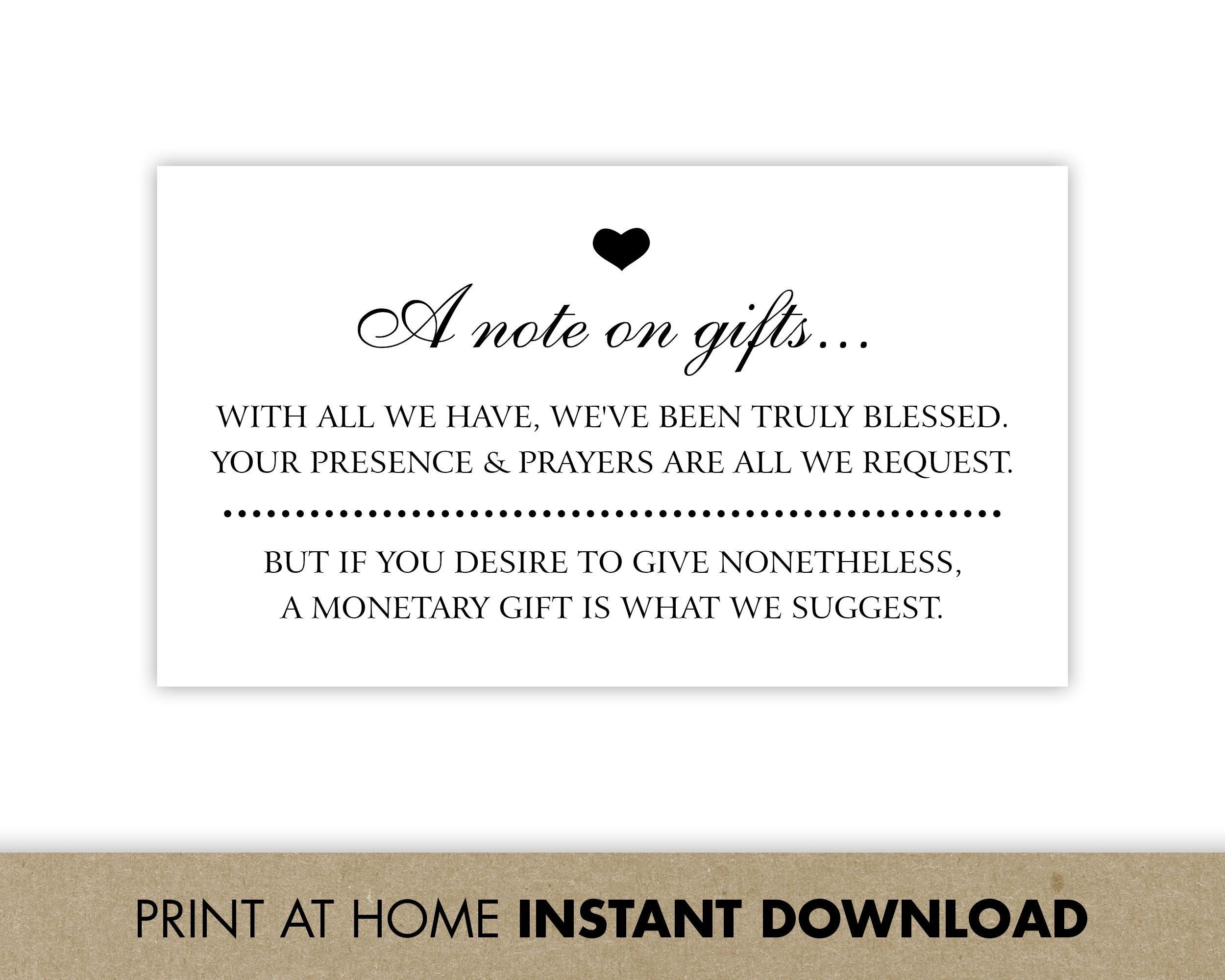 Wording for No Wedding Gifts but Money