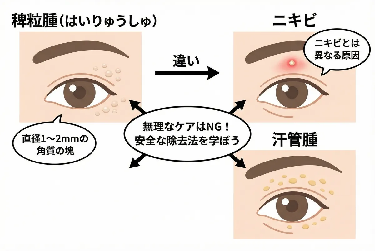 目の周りの白いポツポツ「稗粒腫の中身」の正体と皮膚科の正しい治療法