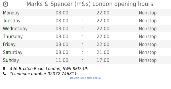 Marks and Spencer Brixton Opening Hours