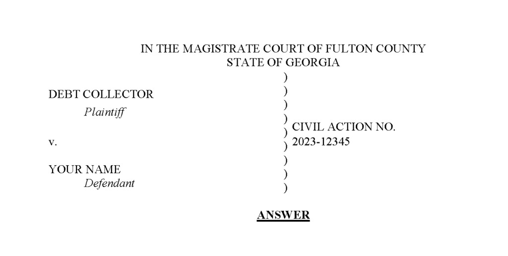 Sample Answer to Debt Collection Lawsuit