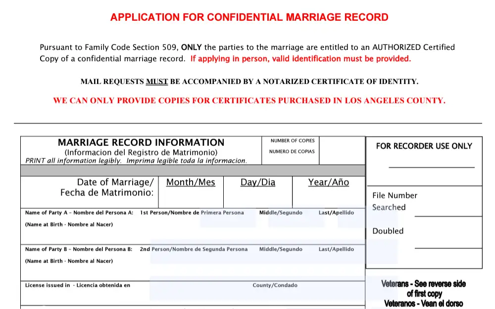 Los Angeles County California Marriage Records
