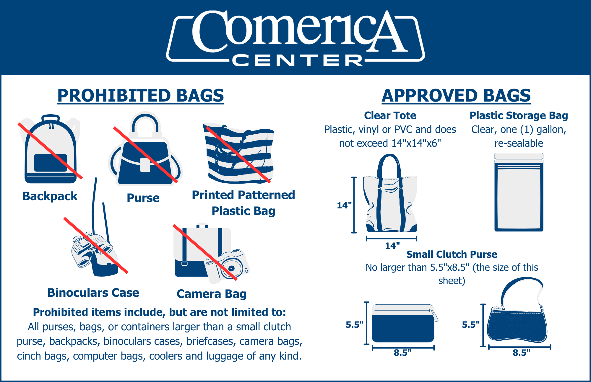 Comerica Center Bag Policy