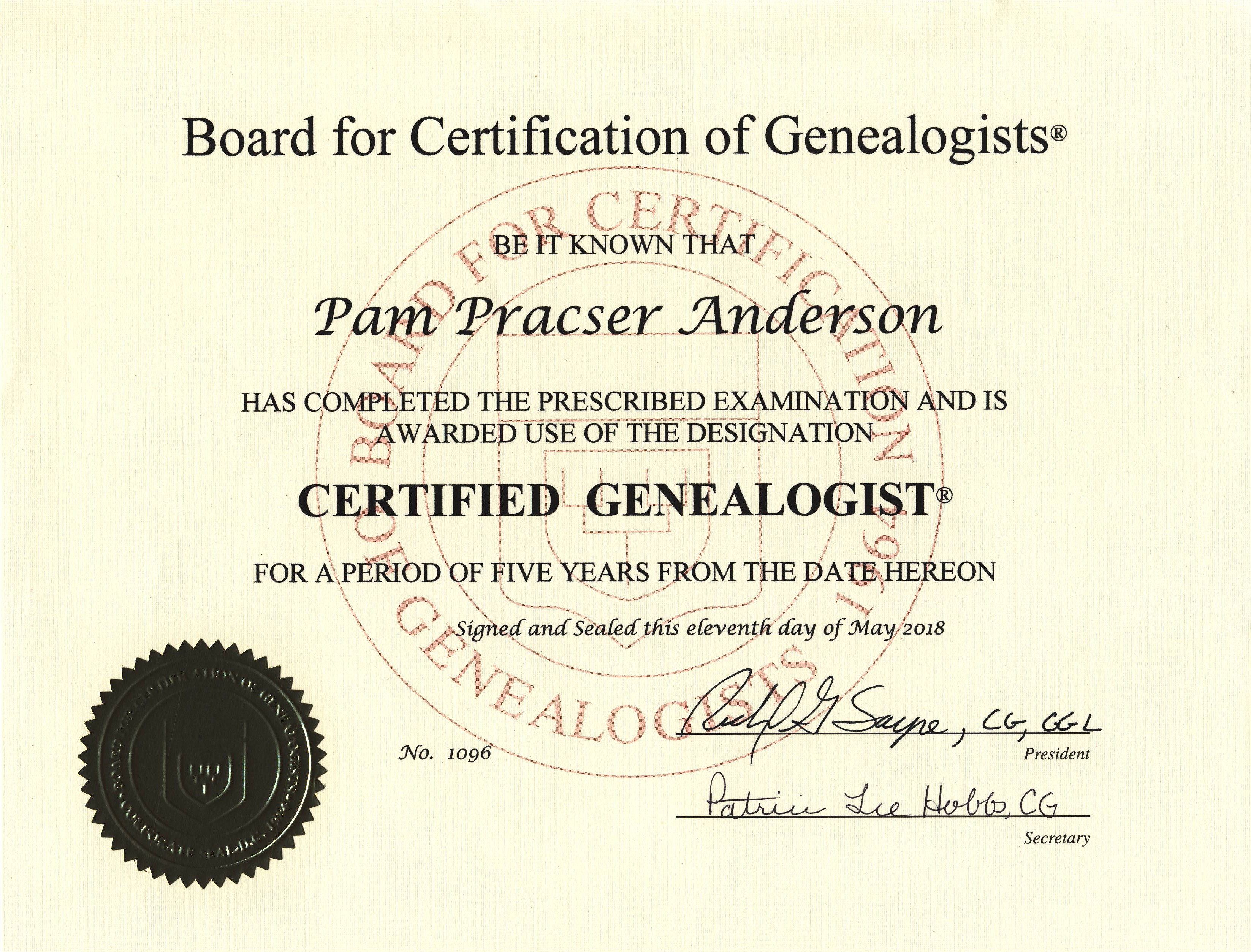 Board for Certification of Genealogists Number of Certified Genealogists