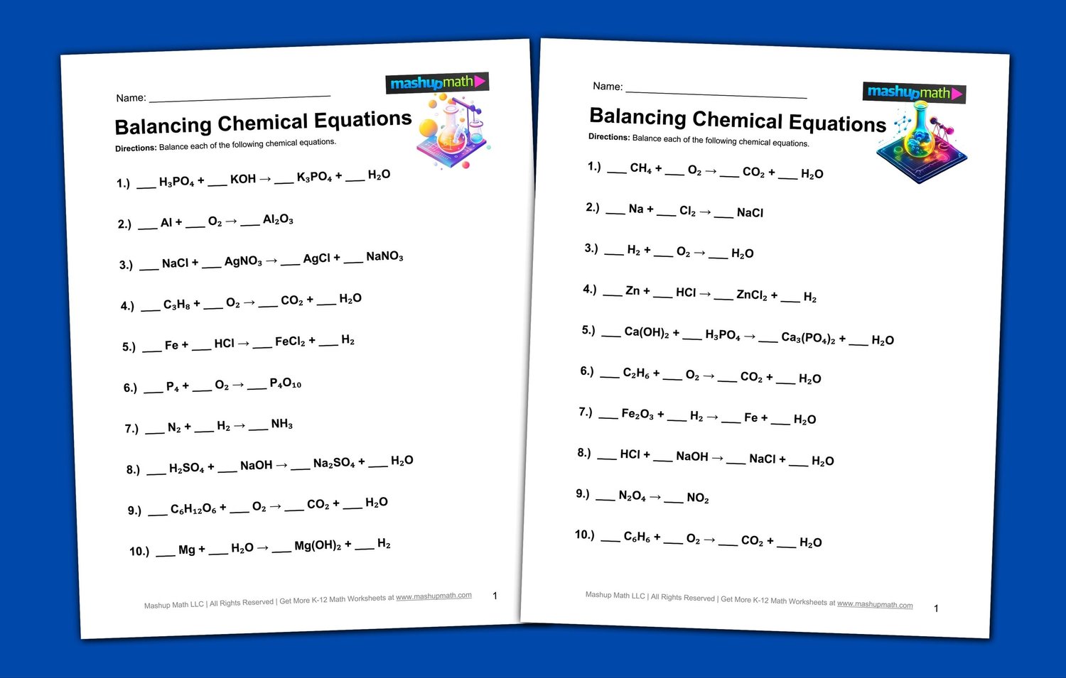 Balancing Chemical Equations Worksheet with Answer Key