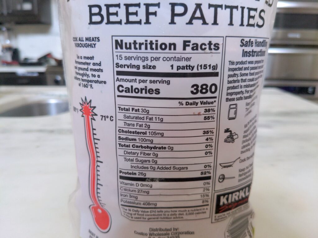 Beef Burger Patty Nutrition Facts