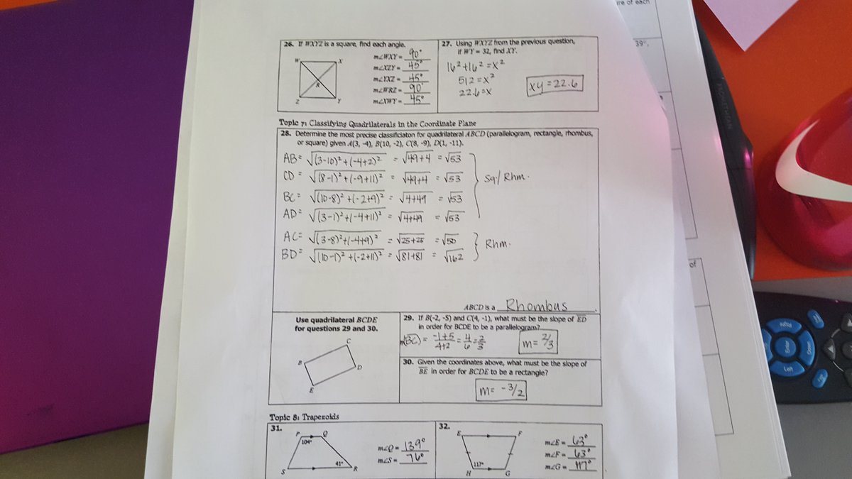 Unit 7 Polygons and Quadrilaterals Homework 4 Answer Key