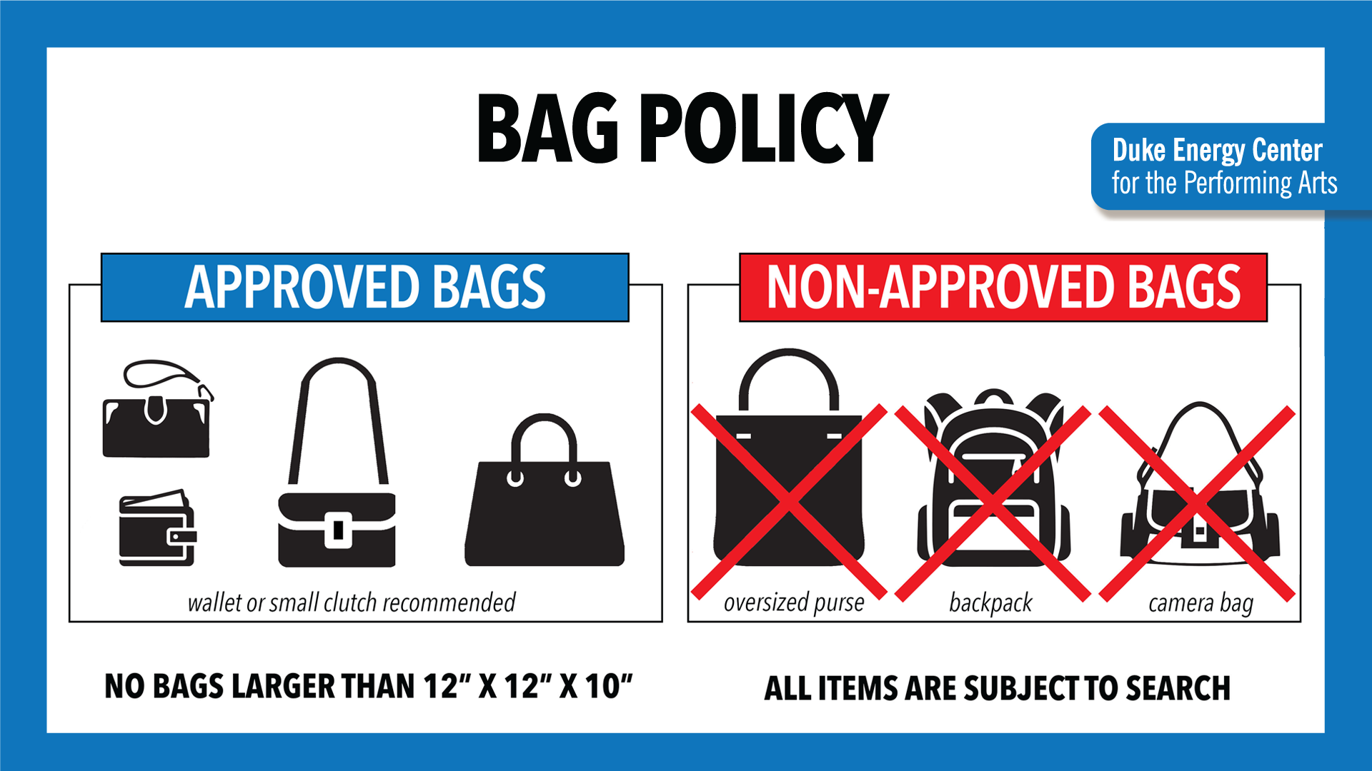 Duke Energy Center Bag Policy