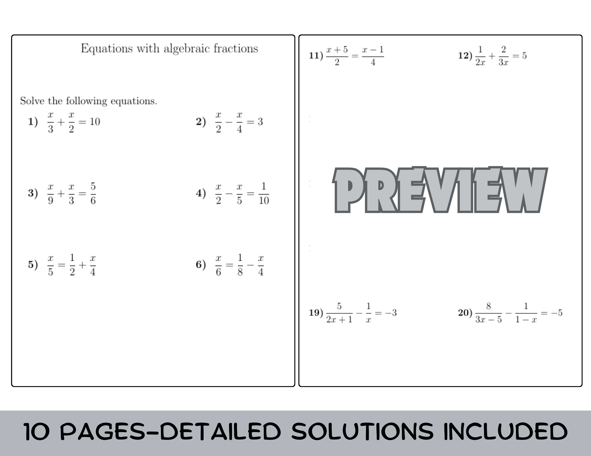 2 Step Equations with Fractions Worksheet