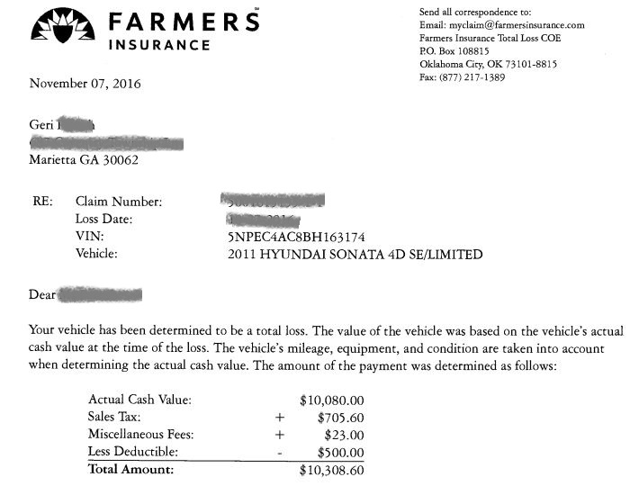 Total Loss Letter from Insurance Company