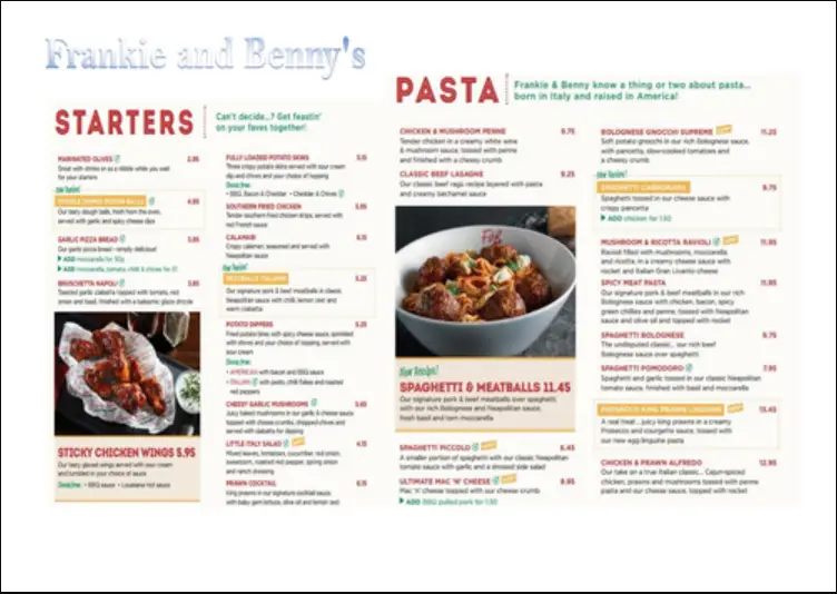 Frankie and Benny's East Midlands Airport Menu