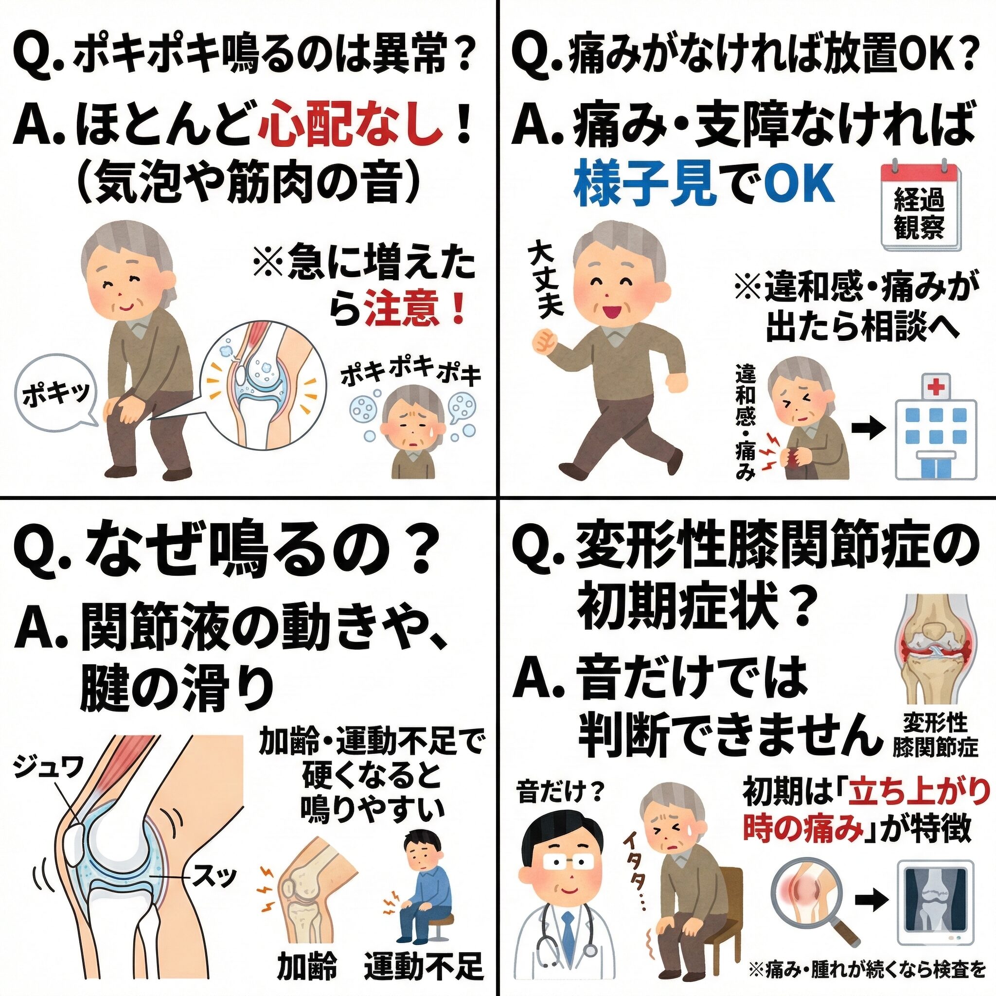 膝がポキポキ鳴るのはなぜ？痛みなしでも放置危険な理由と対処法