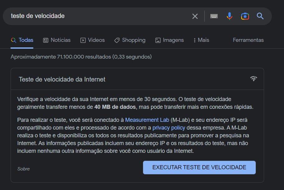Teste Velocidade Internet Google