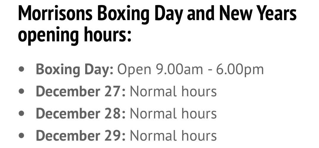Opening Times for Morrisons on Boxing Day