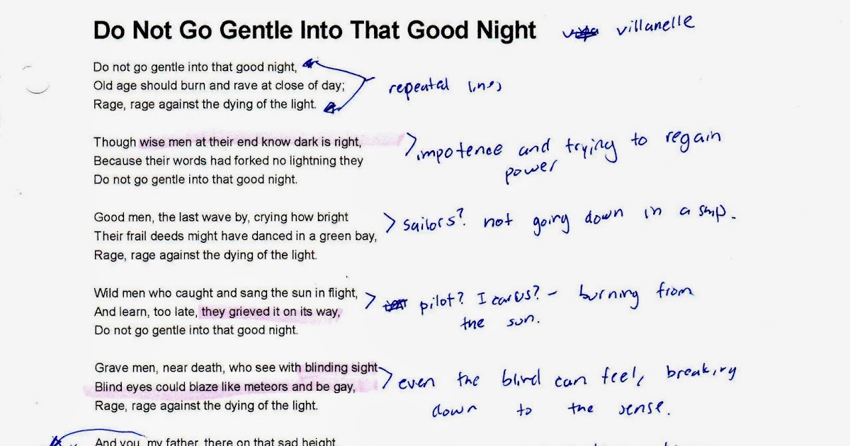 Poem Do Not Go Gentle into That Good Night Analysis