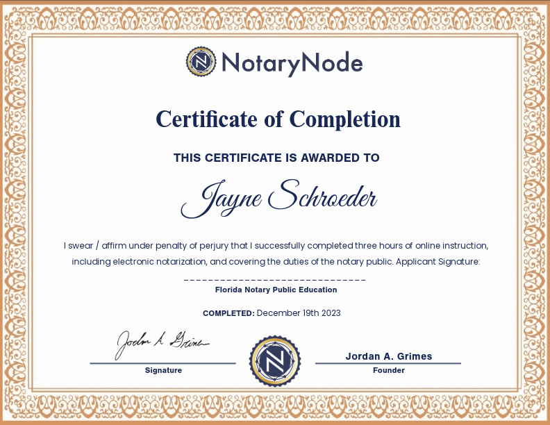 Notary Public Study Course Completion Certificate