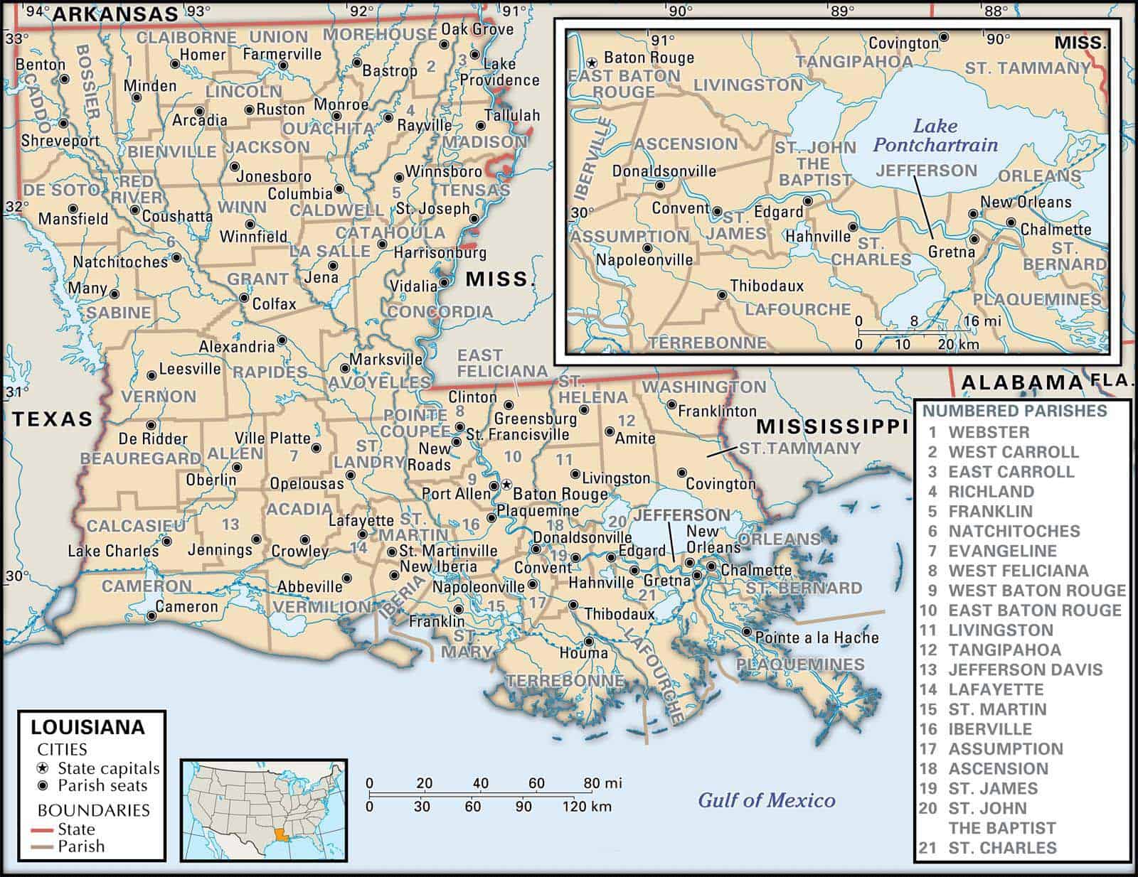 List of Parishes and Cities in Louisiana