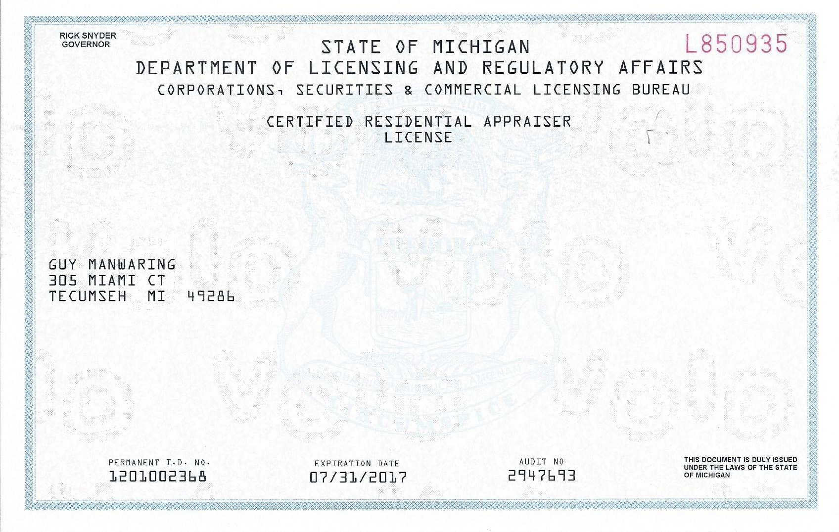 State of Michigan Mechanic License Renewal