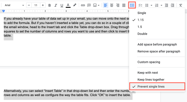 Prevent Single Lines Google Docs Meaning