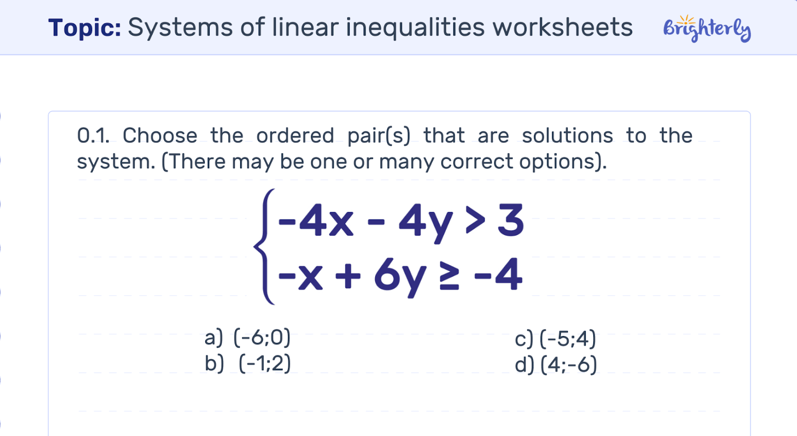 Systems of Linear Inequalities Worksheet with Answers Pdf