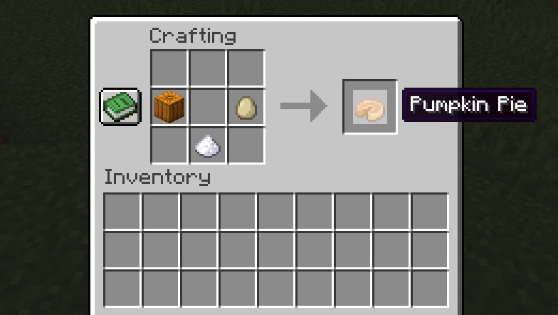 Recipe for Pumpkin Pie in Minecraft