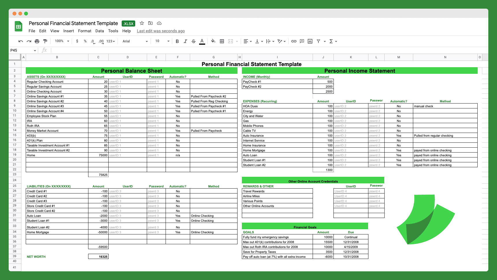 Personal Financial Statement Template Excel Free Download